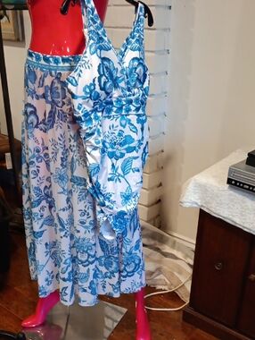 Bloomchic Blue Floral Sundress with one piece bathing suit.